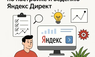 Монитор с логотипом, чек листы, графики, лампочка как символ инсайта