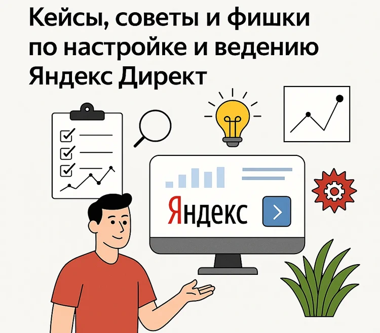 Монитор с логотипом, чек листы, графики, лампочка как символ инсайта