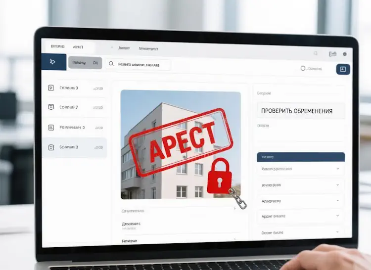 Экран ноутбука с интерфейсом онлайн сервиса проверки недвижимости